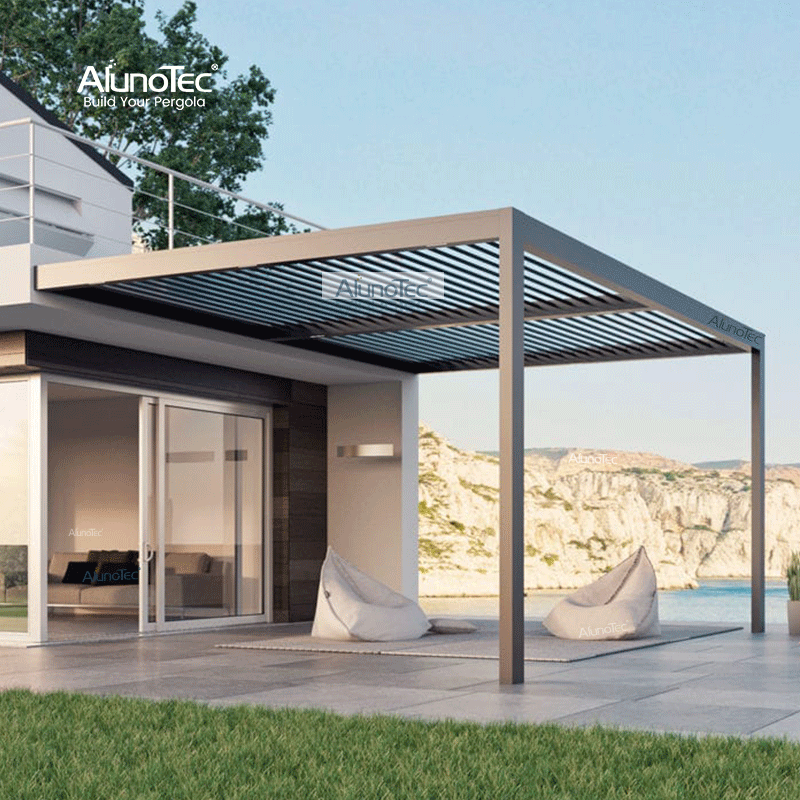 12' X 16' Pergo-Lux Privacy Motorized Louvered Roof with WPC Decking